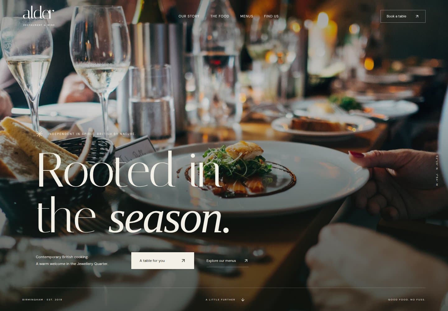 Alder restaurant website preview with warm editorial typography