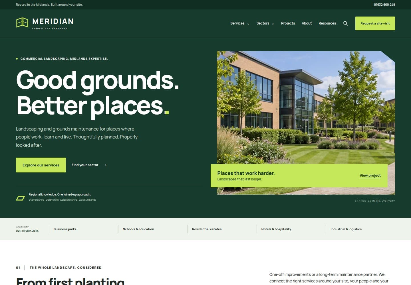 Meridian Landscape Partners desktop website preview