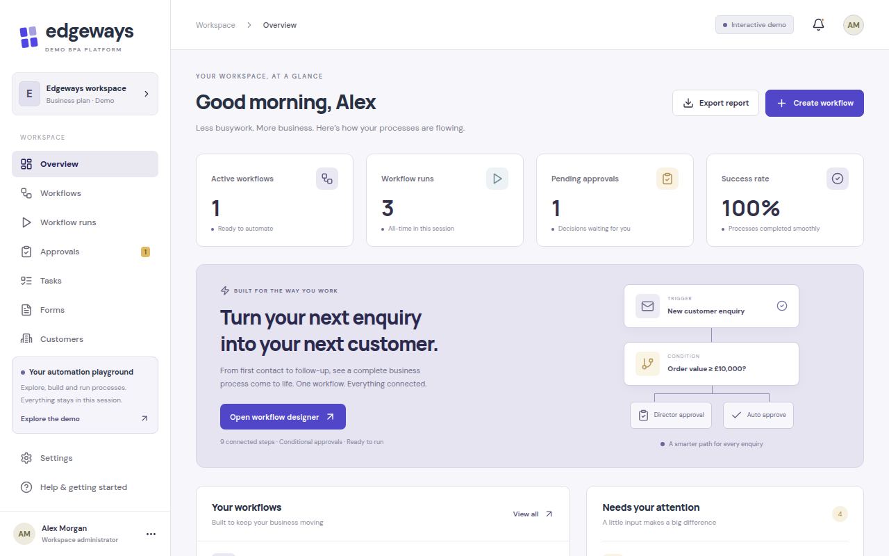 Business process demonstration application interface