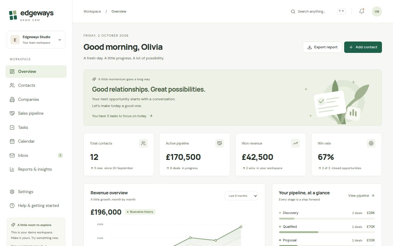 CRM demonstration application interface