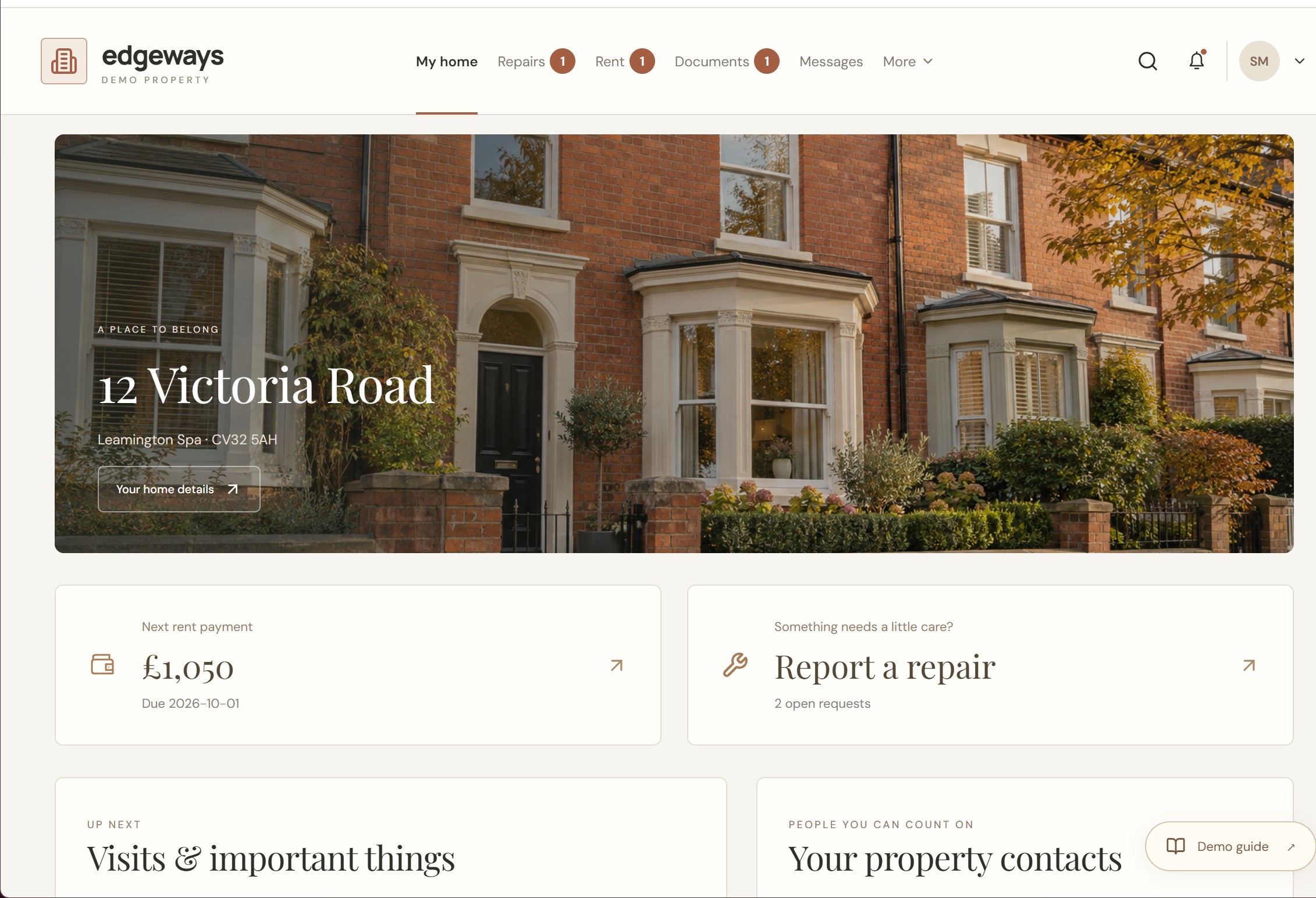 Property rental demonstration application interface
